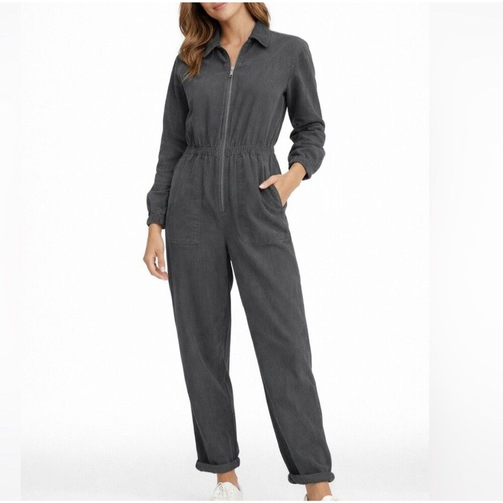 Offline Aerie Dark Gray Corduroy Utility Jumpsuit Womens sz XL Front Zip